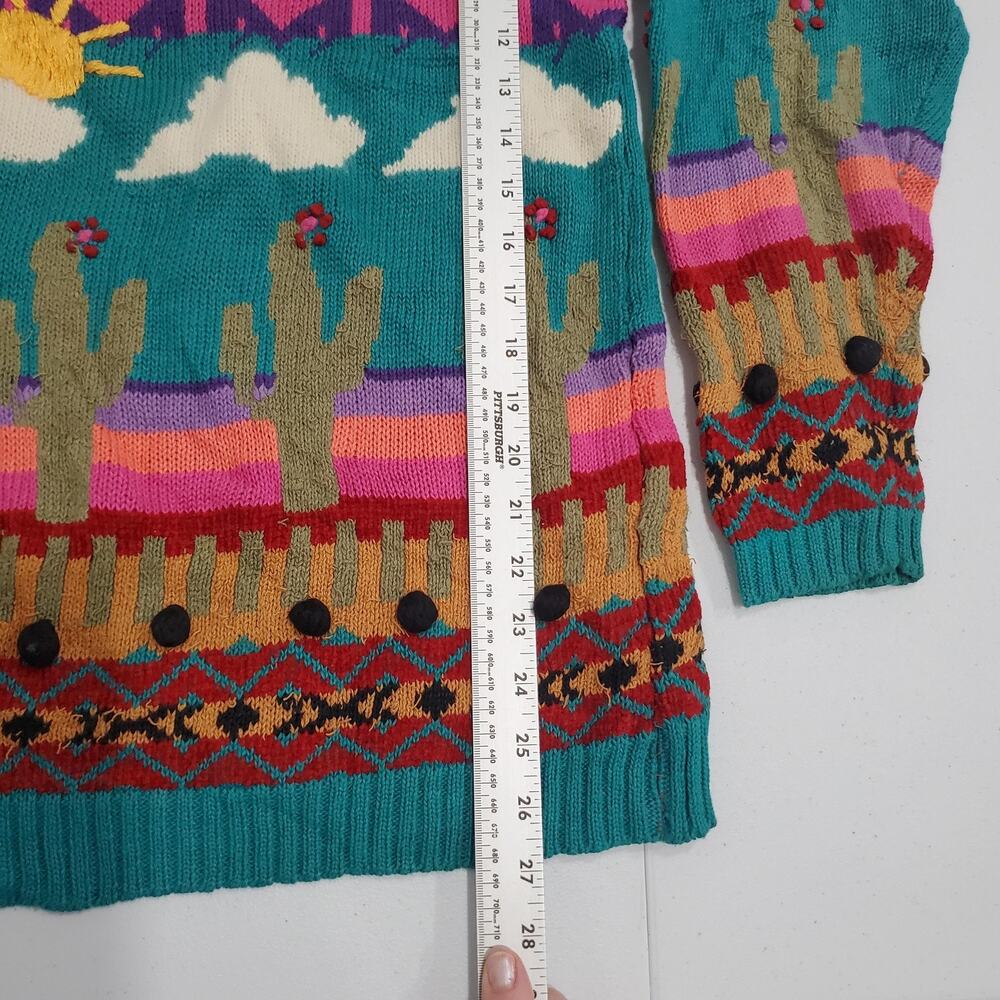 Vintage Carole Little Sweater Womens Small Multicolor Cactus Western Beaded Knit - Picture 4 of 7